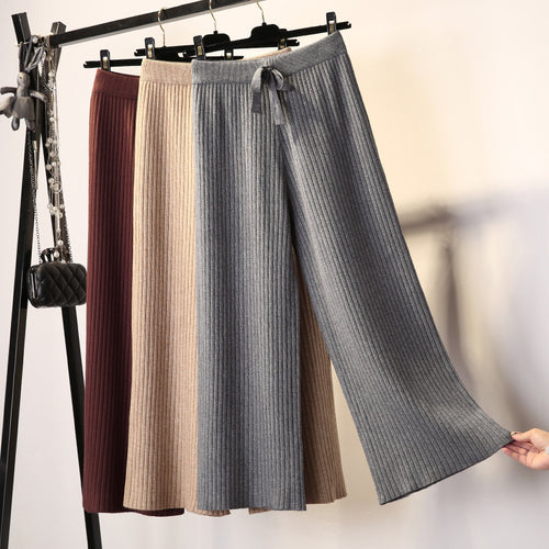 Pantalons en maille côtelée confortables pour femmes avec cordon de serrage à la taille Chic & Stil