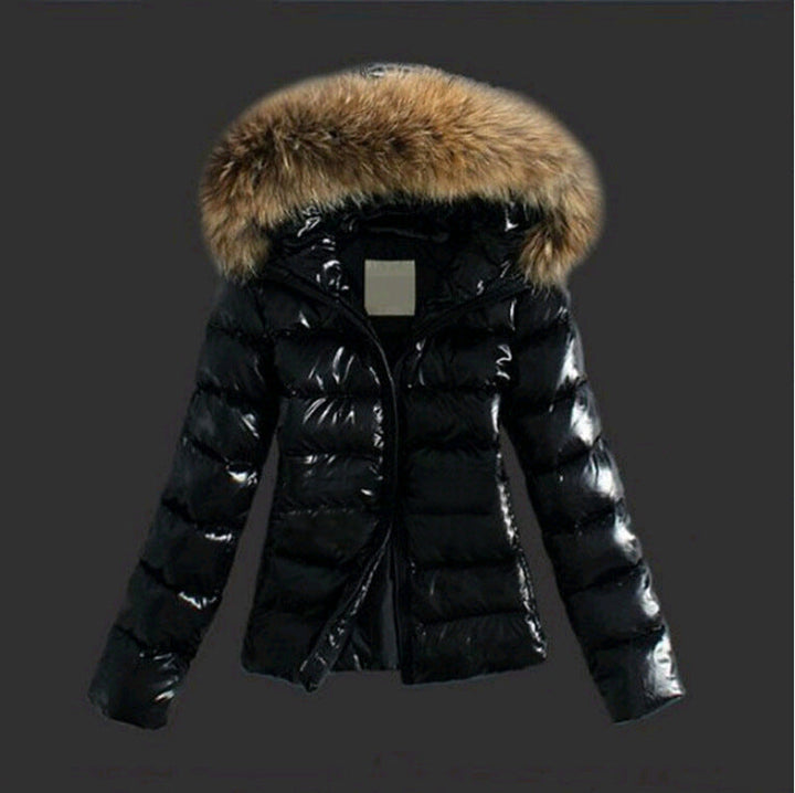 Amarae | Jacket with Fur Collar - stylish black women's winter jacket