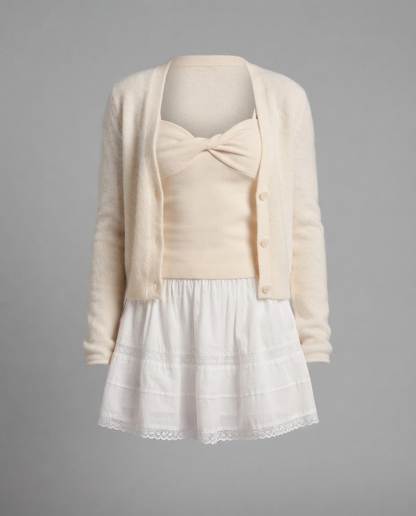 Women’s camisole set with short cardigan and pleated mini skirt Amarae