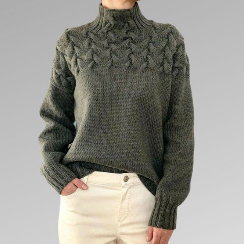 Lune London | Knit sweater - Soft wool blend - Cable knit & ribbed details - High collar