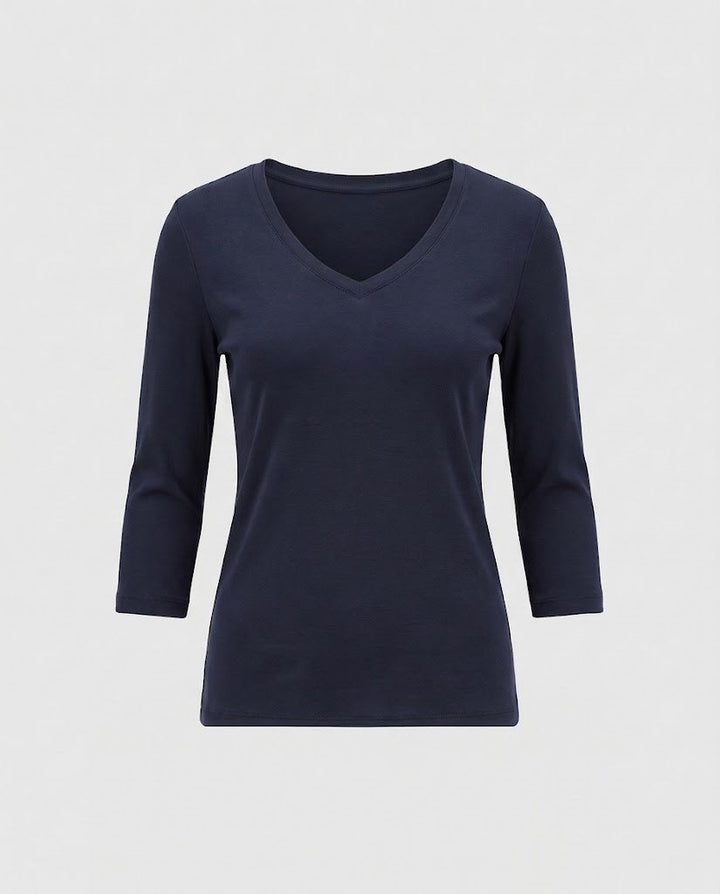 Women Fitted V-Neck Fine Knit Long Sleeve with Three-Quarter Sleeves Amarae