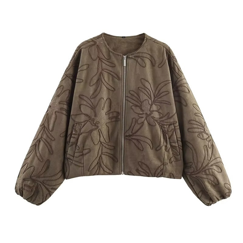 Amarae | Bomber jacket with suede texture and embroidery