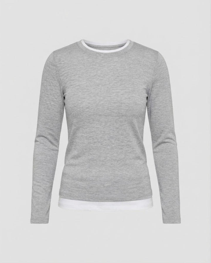 Women Casual Layering Long Sleeve with Striped Underlayer and Oversized T-Shirt Amarae
