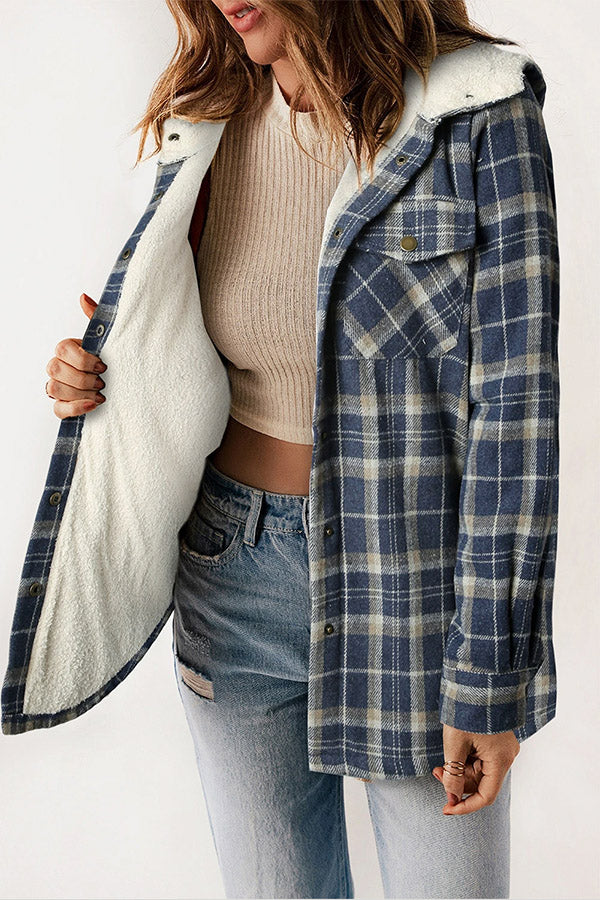 Lune London | Button Sherpa Lined Hooded Flannel Jacket