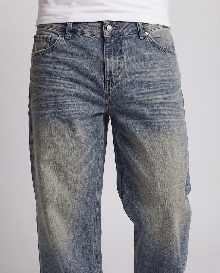 Men's Ultra Wide Vintage Denim Jeans in Palazzo Cut with Soft Fade Details Amarae