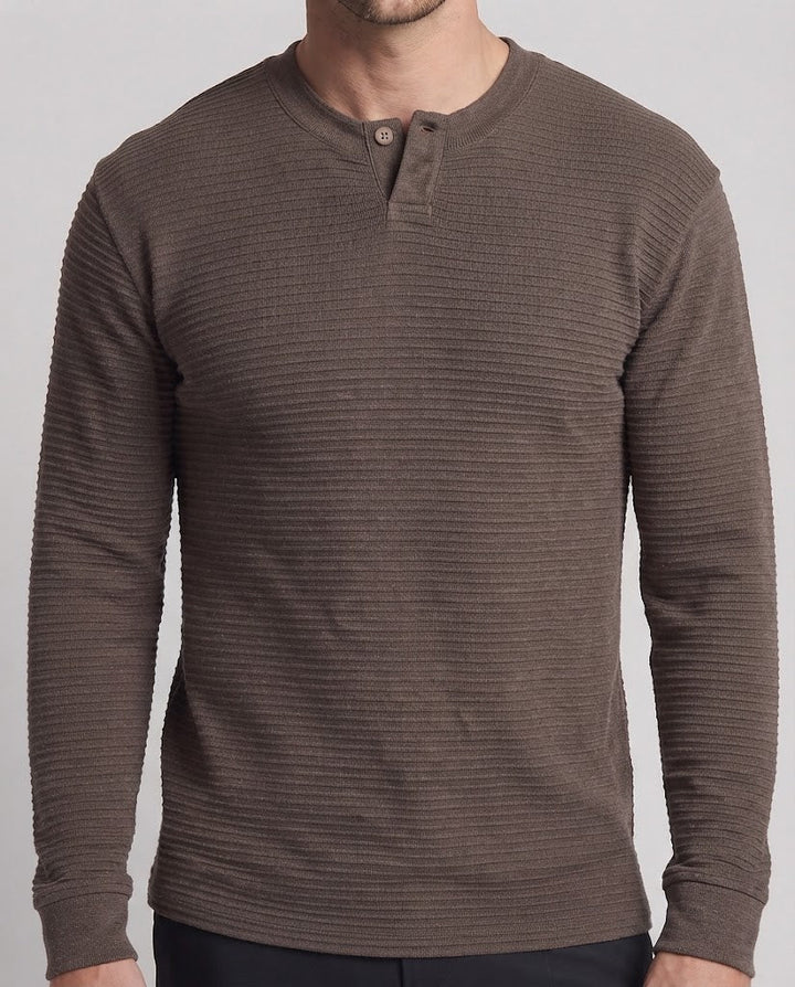 Men's Structured Long Sleeve Shirt with Stand Collar and One-Button Placket Amarae