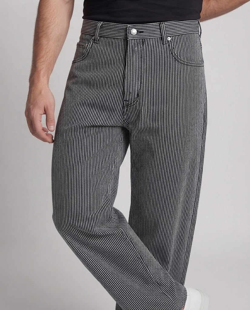 Men's Wide Cut Pinstripe Slouch Pants with Extra Wide Leg Amarae