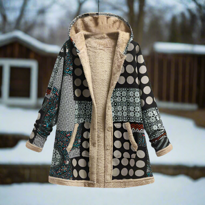 Lune London | Longer Patchwork Coat - Lined with Fleece - Hood & Button Closure - Casual Look