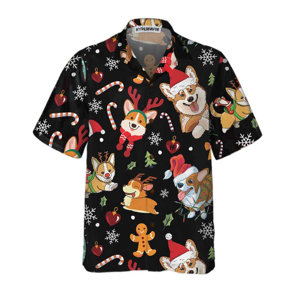 Lune London | Adorable Corgis Happy Christmas Hawaiian Shirt, Funny Christmas Shirt for Dog, Christmas Gift for Corgi Lovers