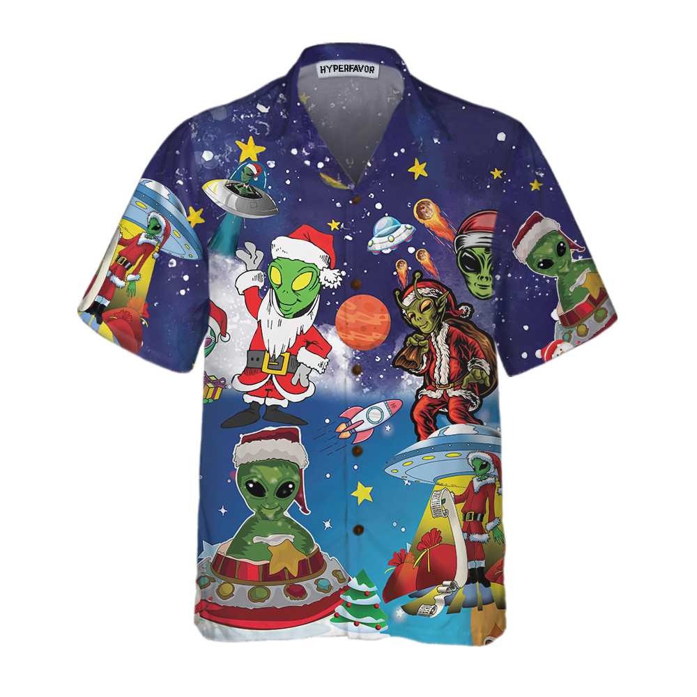 Lune London | Aliens Christmas Hawaiian Shirt, Fun Christmas Shirt for Men