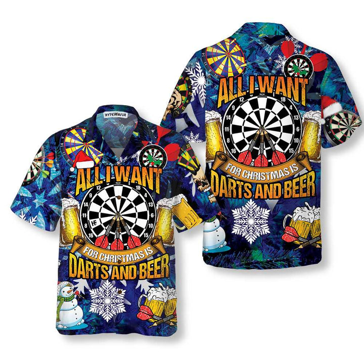 Lune London | All I want for Christmas is darts and a Hawaiian shirt, fun Christmas T-shirt for men, best Christmas gift idea