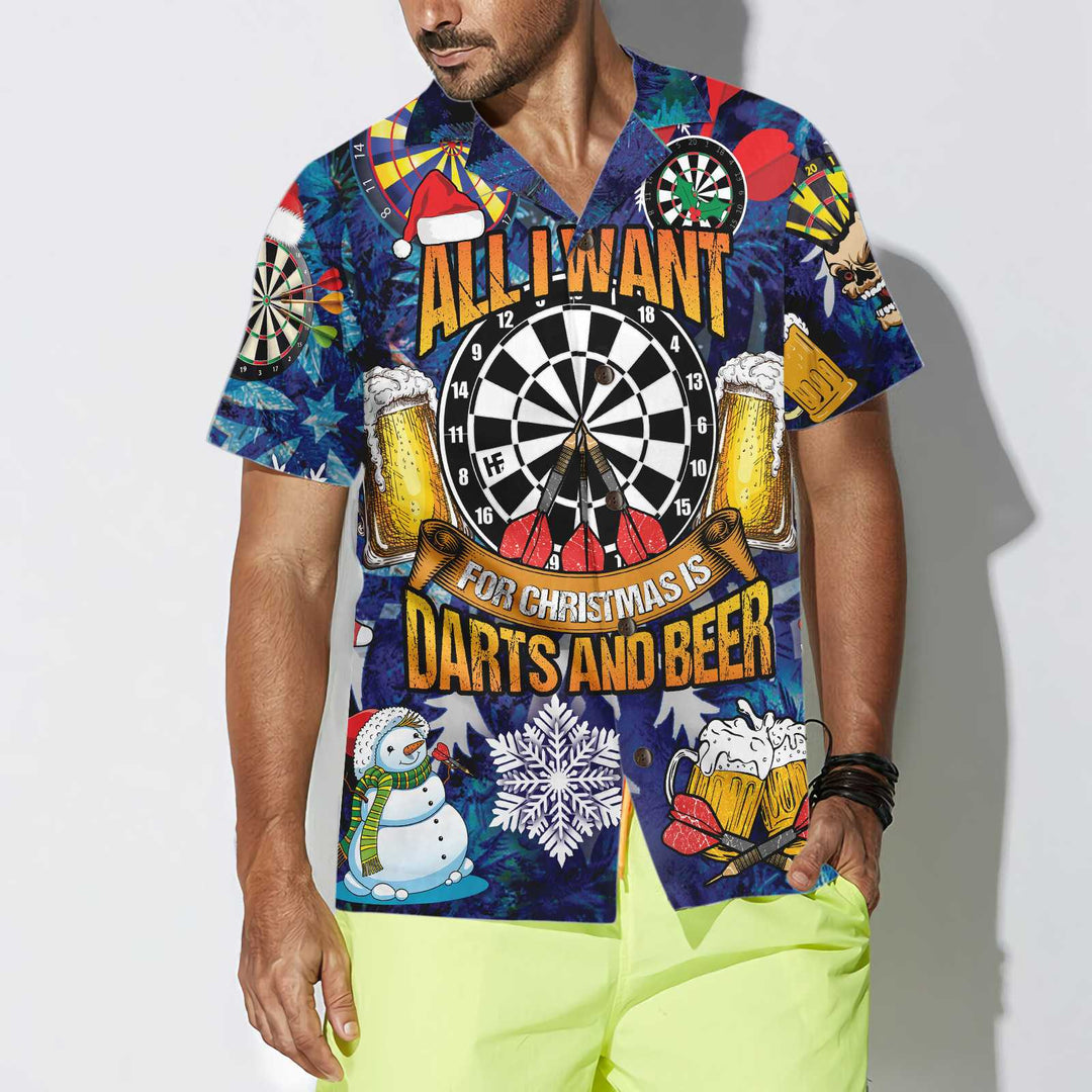 Lune London | All I want for Christmas is darts and a Hawaiian shirt, fun Christmas T-shirt for men, best Christmas gift idea