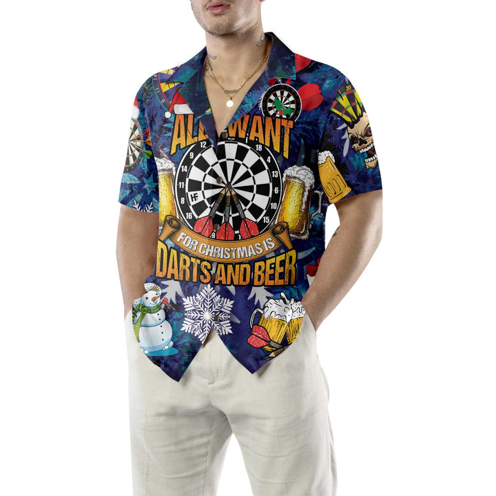 Lune London | All I want for Christmas is darts and a Hawaiian shirt, fun Christmas T-shirt for men, best Christmas gift idea