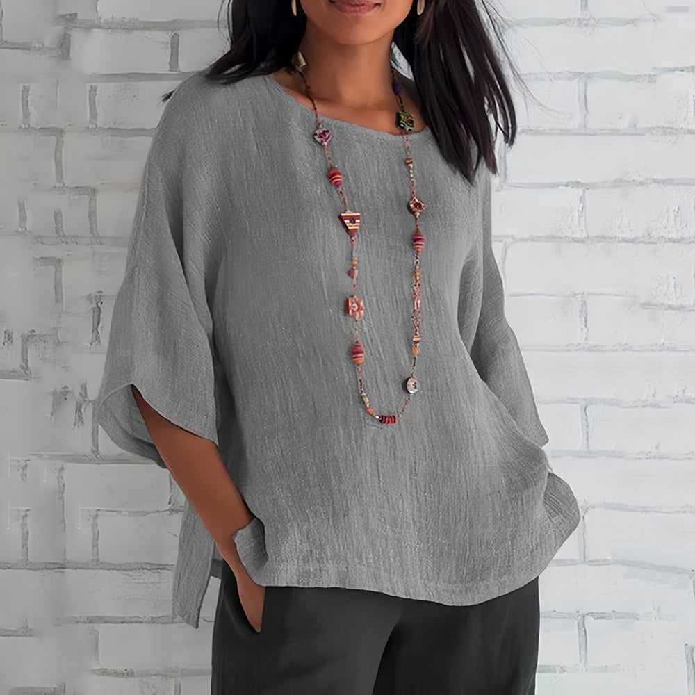 Lune London | Pink Loose Round Neck Shirt with 3/4 Sleeves for Women