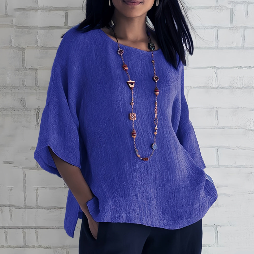 Lune London | Pink Loose Round Neck Shirt with 3/4 Sleeves for Women