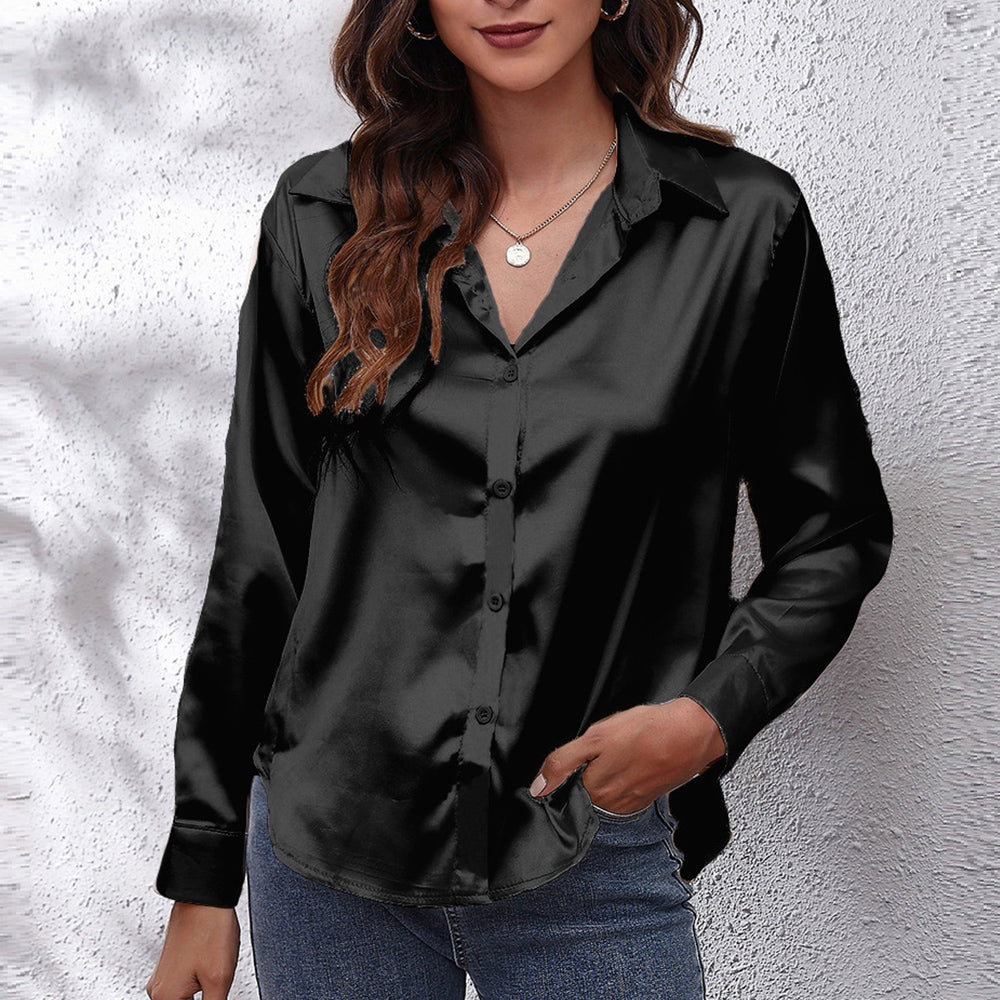 Lune London | Solid Long Sleeve Shirt Made of Satin Imitation Silk for Women