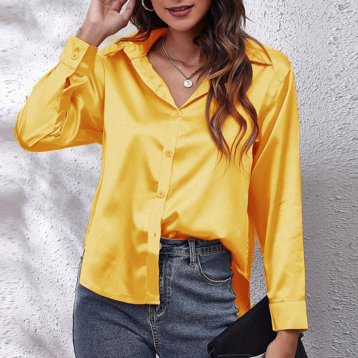 Lune London | Solid Long Sleeve Shirt Made of Satin Imitation Silk for Women