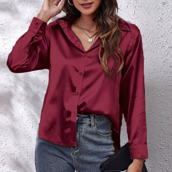 Lune London | Solid Long Sleeve Shirt Made of Satin Imitation Silk for Women