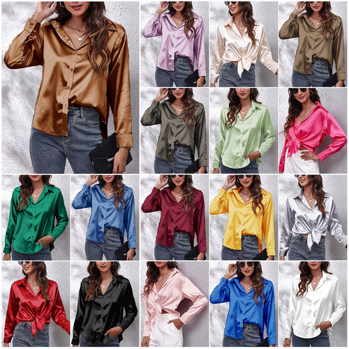 Amarae | Solid Long Sleeve Shirt Made of Satin Imitation Silk for Women