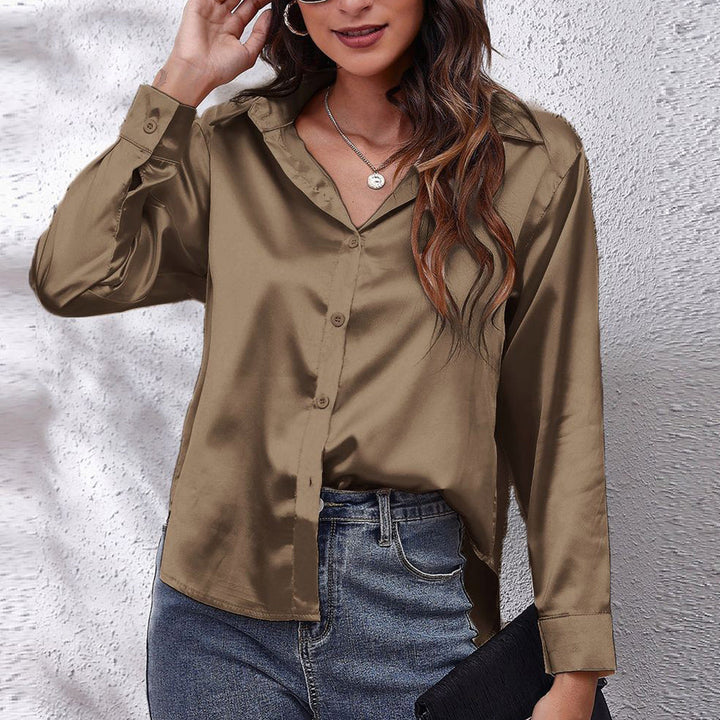 Lune London | Solid Long Sleeve Shirt Made of Satin Imitation Silk for Women