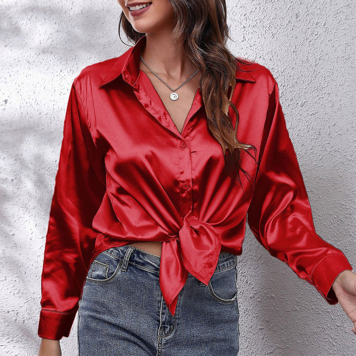 Lune London | Solid Long Sleeve Shirt Made of Satin Imitation Silk for Women