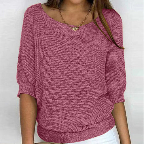 Amarae | Solid Round Neck Sweater with Three Quarter Sleeves for Women