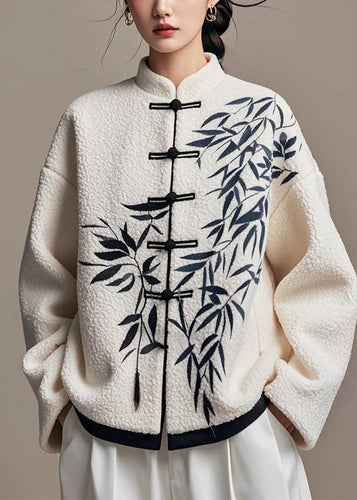 Amarae | White Chinese Bamboo Button Plush Jacket Winter