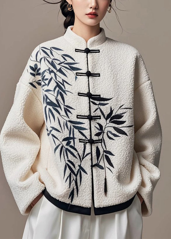 Lune London | White Chinese Bamboo Button Plush Jacket Winter