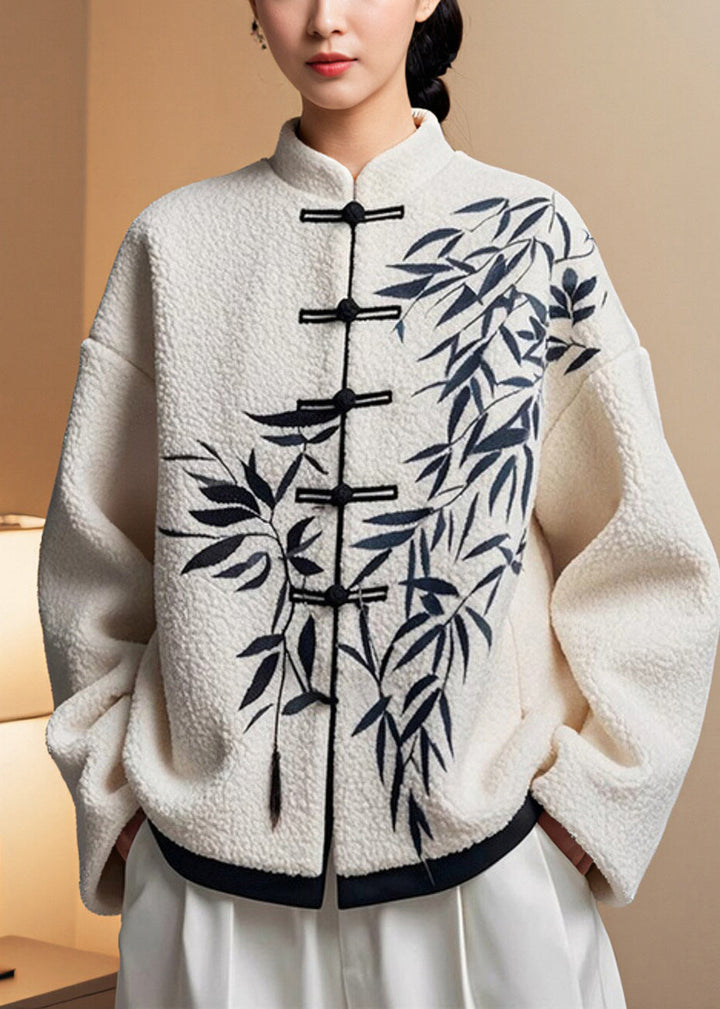 Lune London | White Chinese Bamboo Button Plush Jacket Winter