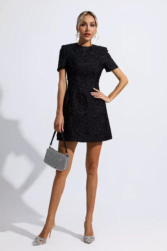 Amarae | Black Jacquard Flower Dress