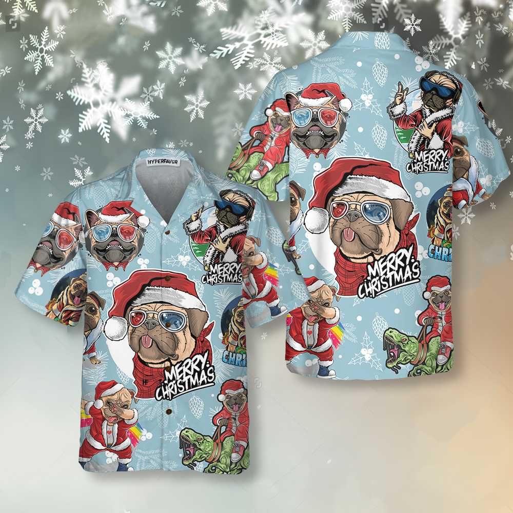 Lune London | Superb Christmas Pug Hawaiian shirt, fun Christmas gift for Pug lovers
