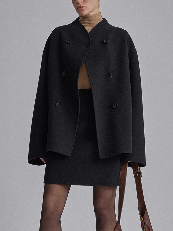 Amarae | Short Wool Jacket with Double Breasted Wool Blend Modern and Warm