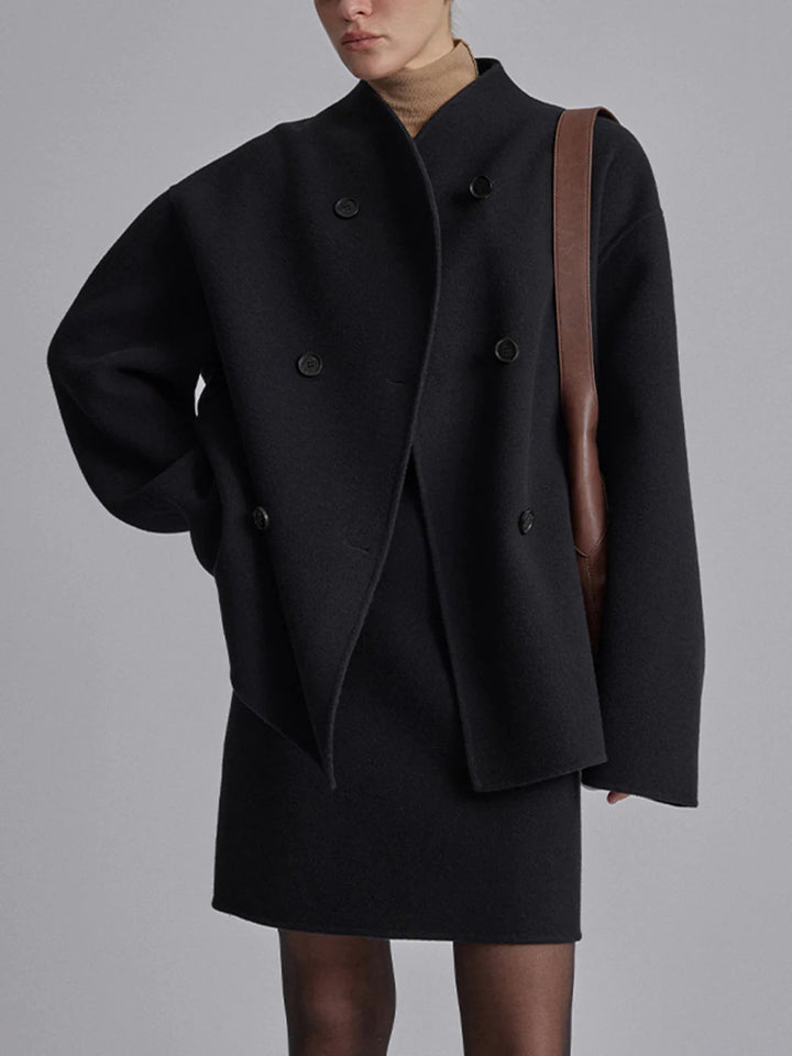 Amarae | Short Wool Jacket with Double Breasted Wool Blend Modern and Warm