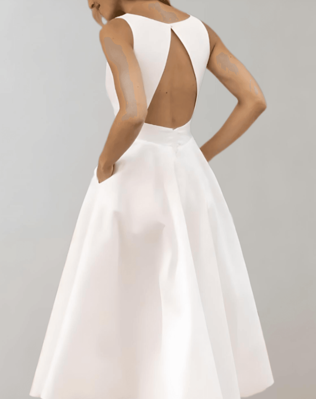 Lune London | White Minimalist Wedding Dress with Deep V-Neck and Pockets