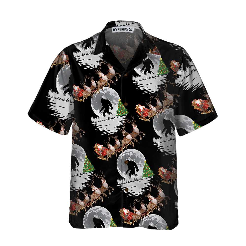 Lune London | Bigfoot & Santa Claus at Christmas Hawaiian Shirt, Fun Christmas Shirts for Men