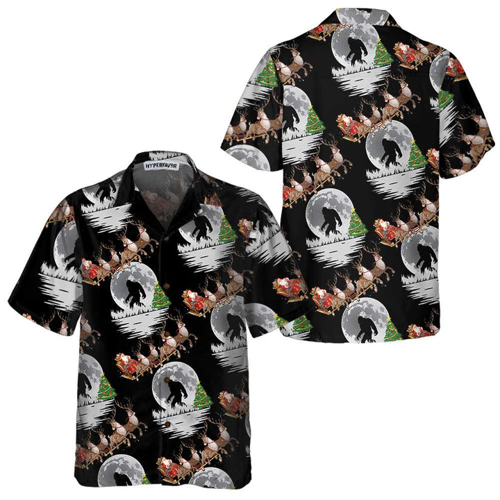 Lune London | Bigfoot & Santa Claus at Christmas Hawaiian Shirt, Fun Christmas Shirts for Men