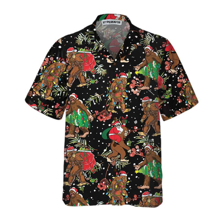 Lune London | Bigfoot Christmas with Christmas pattern Hawaiian shirt, funny Bigfoot Christmas shirt, gift for Christmas