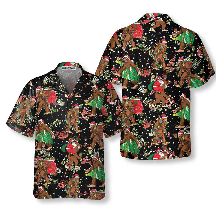 Lune London | Bigfoot Christmas with Christmas pattern Hawaiian shirt, funny Bigfoot Christmas shirt, gift for Christmas