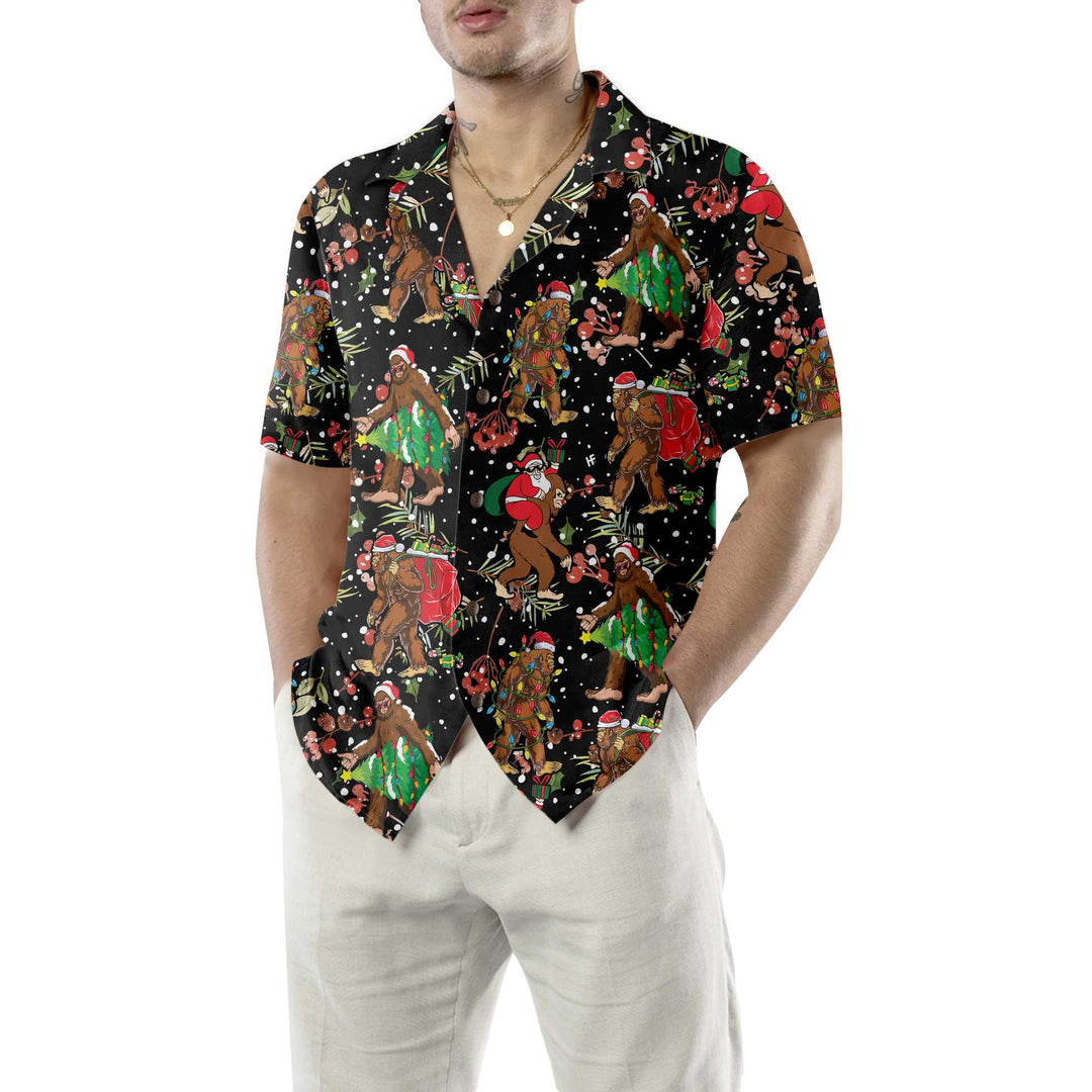 Lune London | Bigfoot Christmas with Christmas pattern Hawaiian shirt, funny Bigfoot Christmas shirt, gift for Christmas
