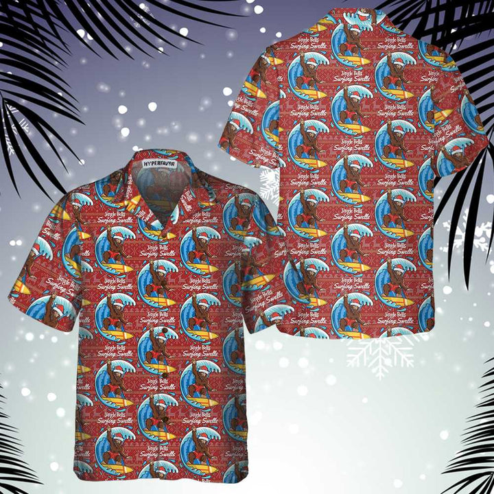 Lune London | Bigfoot Surf Christmas Hawaiian Shirt, Funny Bigfoot Christmas T-Shirt, Best Christmas Gift Idea