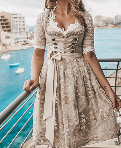 Amarae - Traditional German dirndl dress with laced bodice and lace blouse