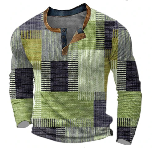 Amarae | Patchwork knit sweater - Modern Henley style for autumn and winter
