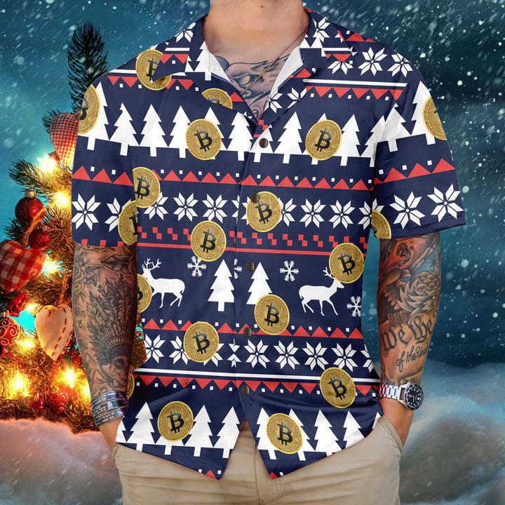 Lune London | Ugly Christmas Bitcoin Hawaiian T-shirt, Fun Christmas Hawaiian T-shirt for men