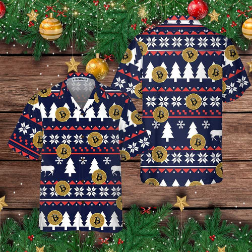 Amarae | Ugly Christmas Bitcoin Hawaiian T-shirt, Fun Christmas Hawaiian T-shirt for men