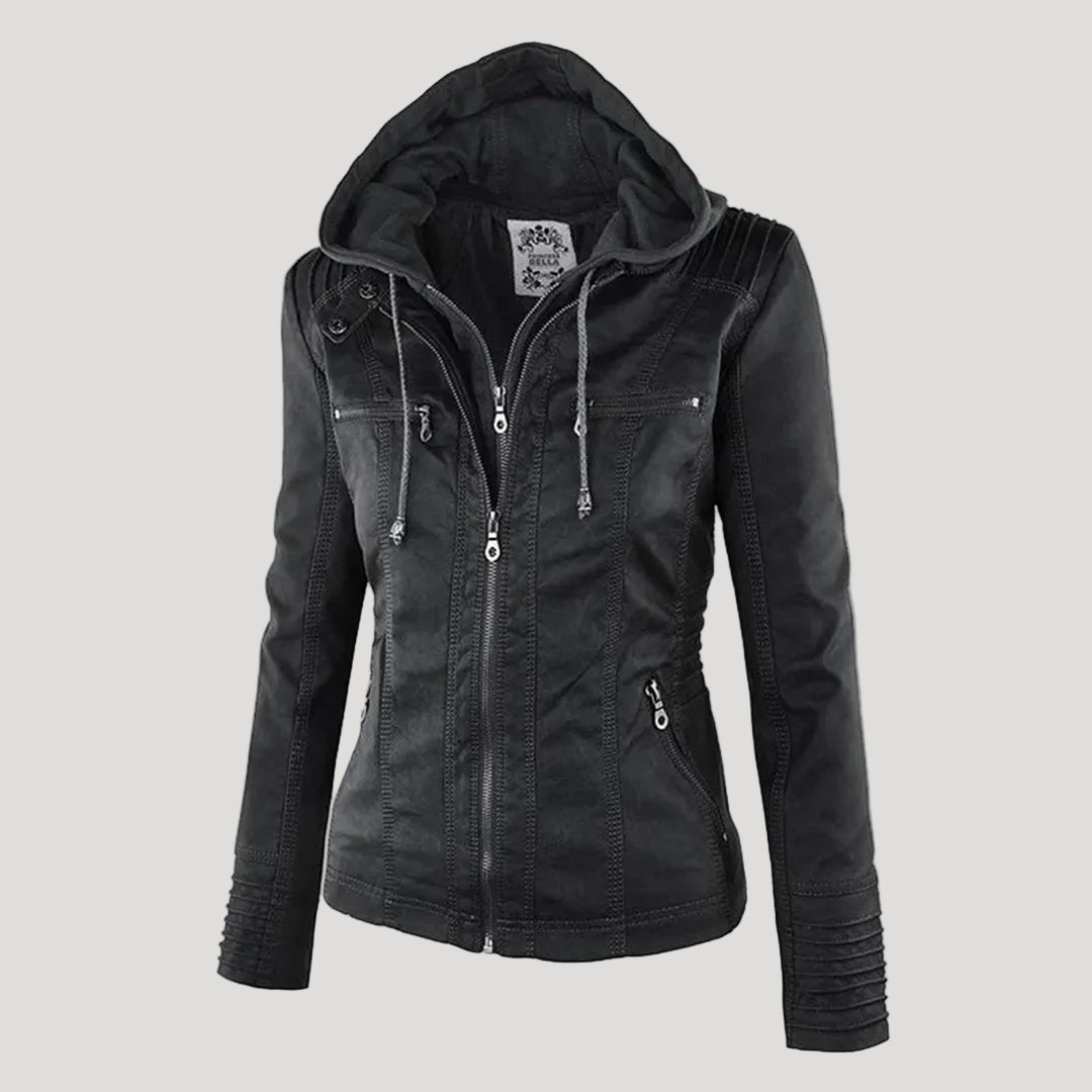 Amarae | Waterproof Women's Faux Leather Jacket with Hood