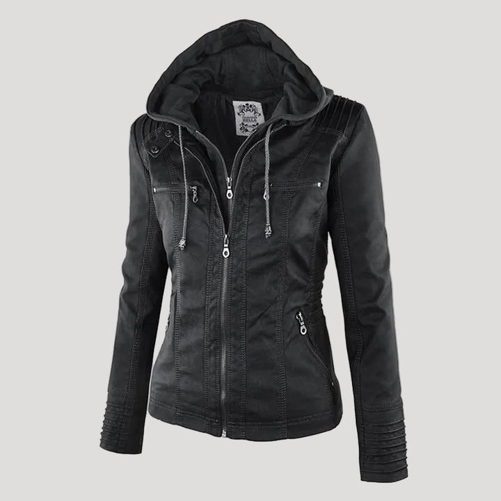 Amarae | Waterproof Women's Faux Leather Jacket with Hood