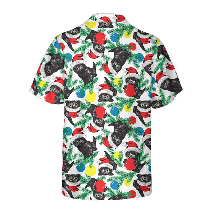 Lune London | Black cat with a Christmas hat Hawaiian shirt, Fun Christmas cat shirt
