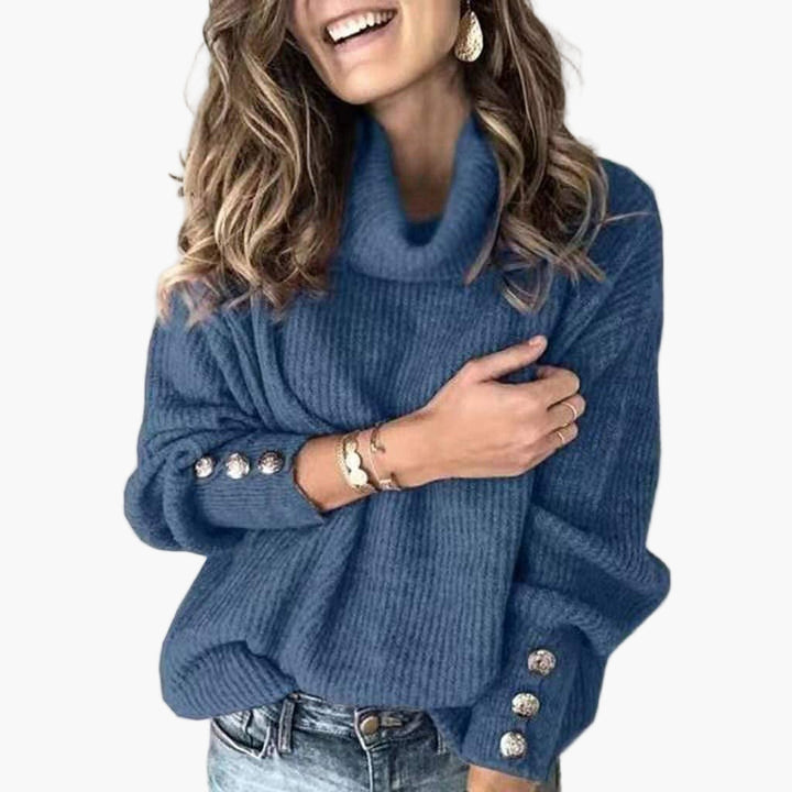 Lune London | Turtleneck sweater with button details - Trendy casual knit sweater