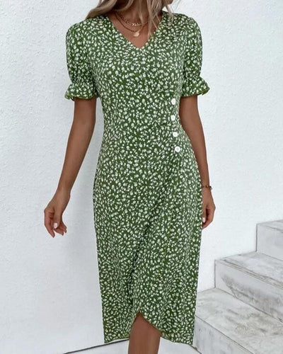 Amarae | Midi Flower Summer Dress with Short Sleeves