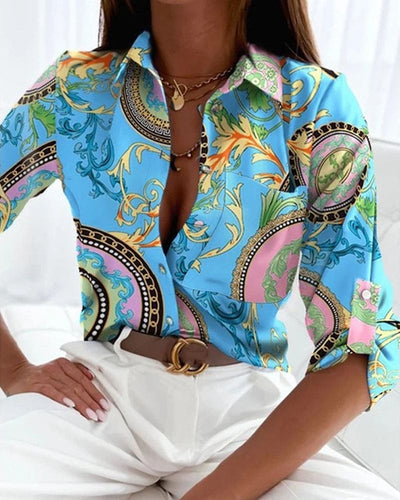 Chic Und Stil | Women's Blouse with Printed Half Sleeves and Button Placket